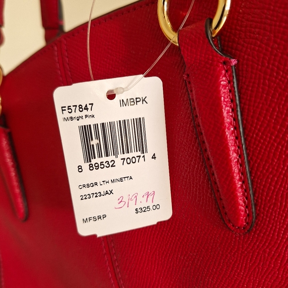 NWT Coach  Leather Minetta Crossbody Shoulder Bag Bright Pink Barbie Core $325 - Picture 7 of 8